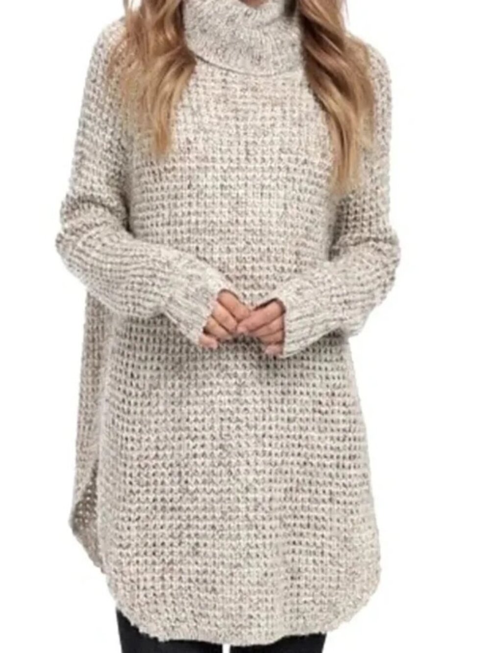 FREE PEOPLE - Dylan Tweedy Wool Blend Cowl Neck Sweater - Sz Small